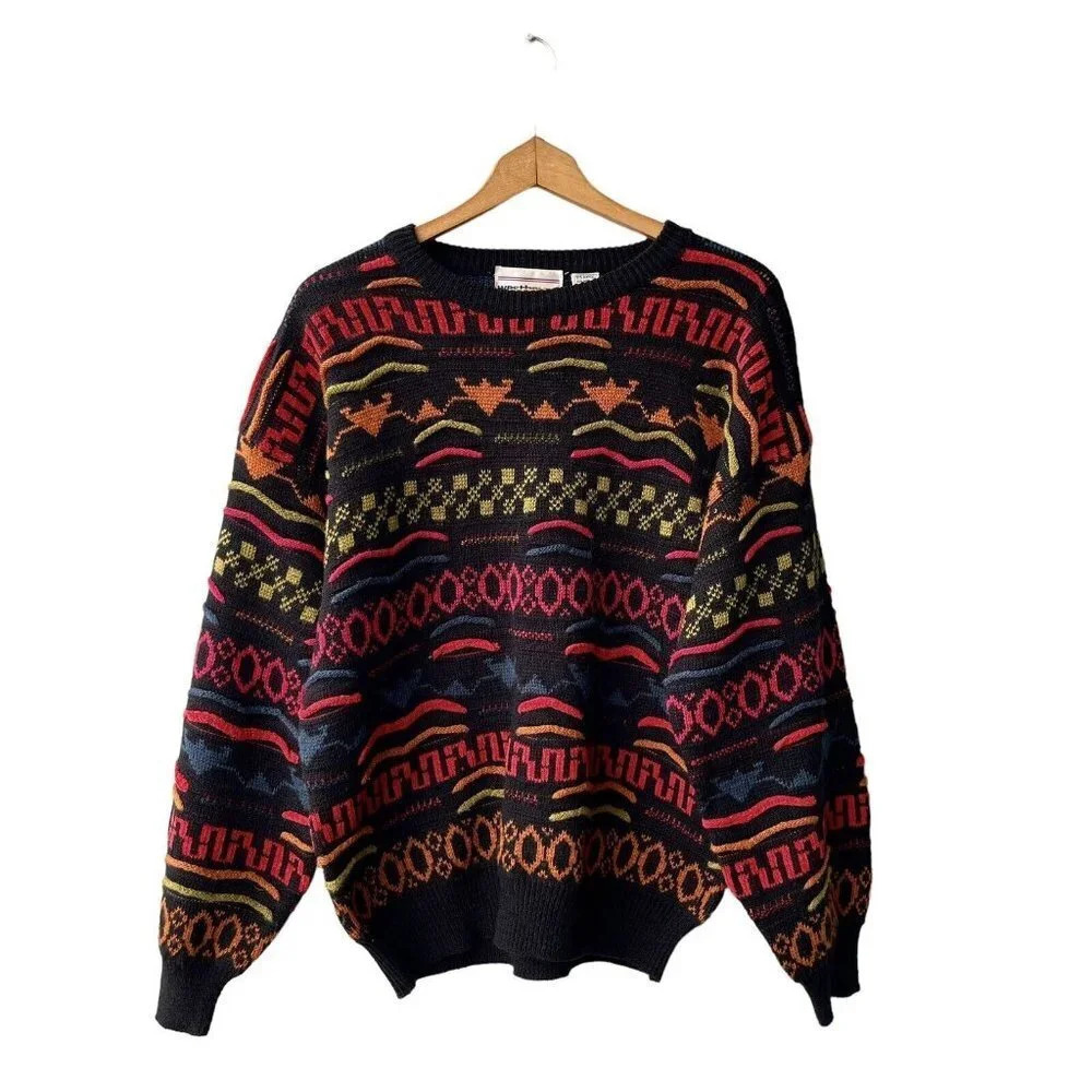 Vtg WESTBOUND Retro Sweater Round-neck Coogi Style Pullover Knit Long Sleeve L